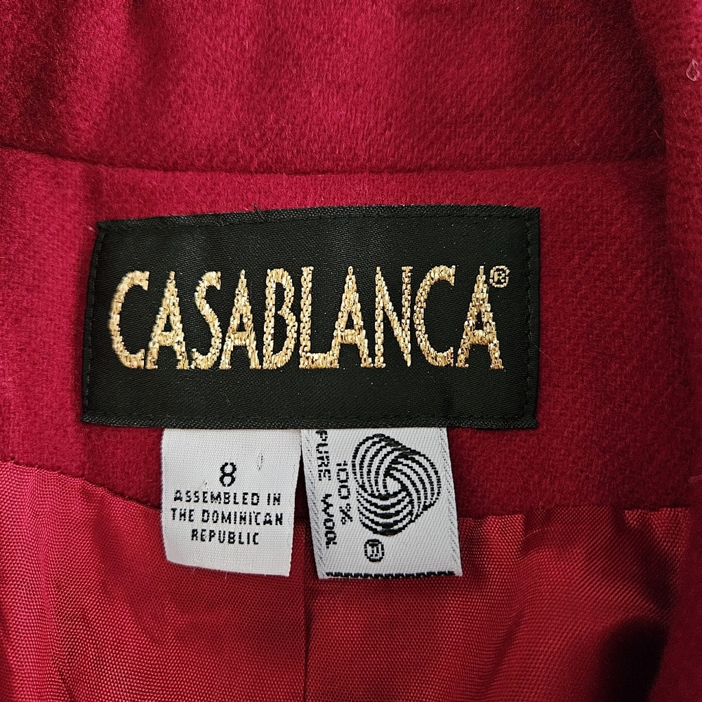 Casablanca Vintage Red Wool Blazer Sz 8 10 Double Breasted Gold Buttons Women's - Picture 3 of 14